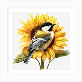 Bird On Sunflower Art Print