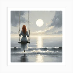 Swinging Girl By The Sea Art Print Art Print