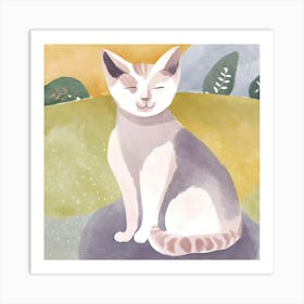 Cat Sitting On Rock Art Print