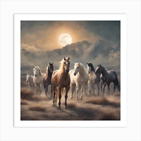 Big moon with famous horses 1 Art Print