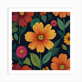 Seamless Pattern With Flowers Art Print