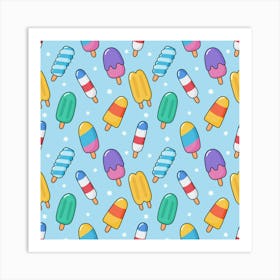 Cute Kawaii Ice Cream Seamless Pattern Art Print