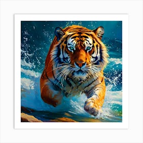 Tiger Running In The Water 1 Art Print