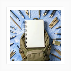 Backpack With Pencils And Notebook Art Print