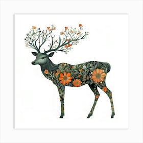 Deer With Flowers.Generated AI. Wall Art Print Art Print