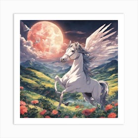 White Horse In The Moonlight Art Print