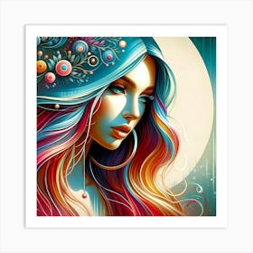 Colorful Girl With Colorful Hair 2 Art Print