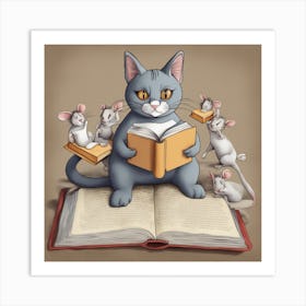 Cat Reading Book Art Print