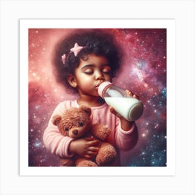 Little Girl Drinking Milk Art Print