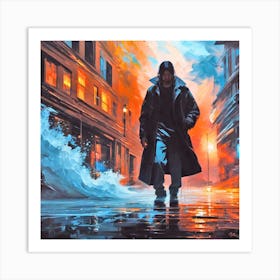 Man Walking In The Rain Art Print