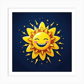 Lovely smiling sun on a blue gradient background 131 Art Print