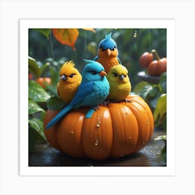 Birds In A Pumpkin Art Print