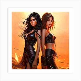 Two Women In Leather Outfits Art Print