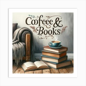 Coffee And Books Coffee Lover Wall Print Art A Cozy And Intellectual Scene Perfect For Adding Warmth And Charm To Any Space, Celebrating The Love Of Coffee And Reading Art Print