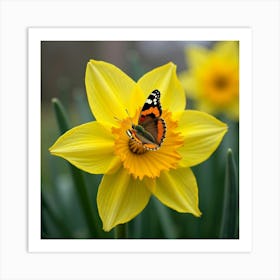 Butterfly On A Daffodil 1 Art Print