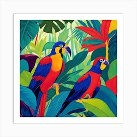 Parrots In The Jungle Fauvism Tropical Birds in the Jungle 3 Art Print