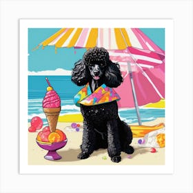 Poodle On The Beach Art Print