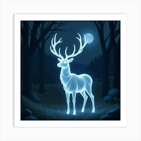 A Majestic Stag With Antlers Made Of Pure Light In A Moonlit Forest 1 Art Print