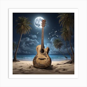 Acoustic Guitar On The Beach Art Print