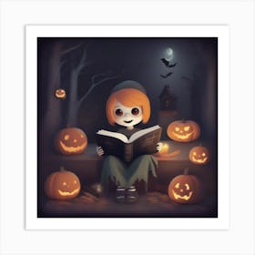 Halloween Girl Reading A Book Art Print