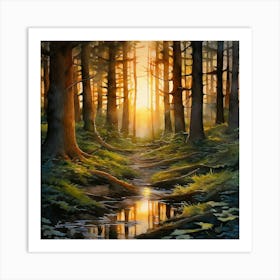 Sunset In The Woods 1 Art Print