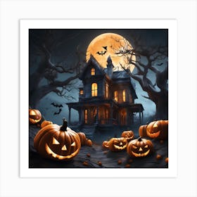 Halloween House With Pumpkins 17 Art Print