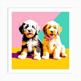 Portuguese Water Dog Pups, This Contemporary art brings POP Art and Flat Vector Art Together, Colorful Art, Animal Art, Home Decor, Kids Room Decor, Puppy Bank - 134th Art Print