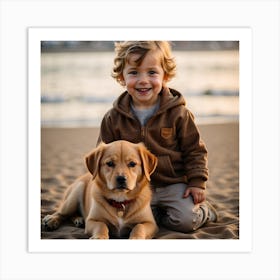 Portrait Of A Child With A Dog Art Print