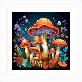 Mushrooms And Flowers 40 Art Print