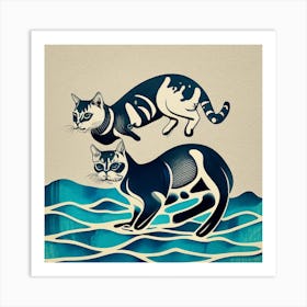 Swimming Cats In The sea Art Print