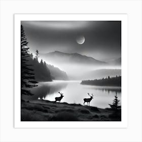 Black And White Deer Art Print