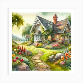 Cottage In The Garden Art Print