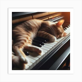 Cat Sleeping On Piano 4 Art Print