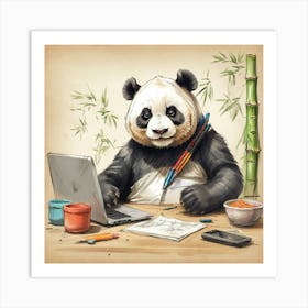 Panda Bear At Work 3 Art Print