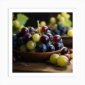 Grapes On Wooden Table Art Print