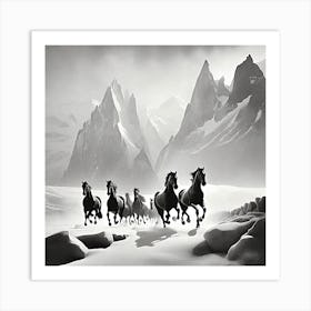 Horses In The Snow Art Print