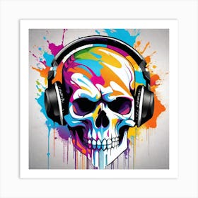 Skull With Headphones 25 Art Print