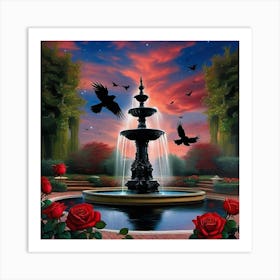 Crows And Roses Art Print