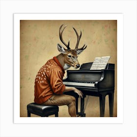 Deer Playing Piano 3 Art Print