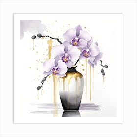 Orchids In A Vase Monochromatic Watercolor Art Print