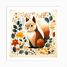 Squirrel In Autumn Leaves Art Print