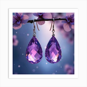 Amethyst Earrings, Watercolor, Magical Twilight Scene 1 Art Print