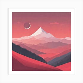 Misty mountains background in red tone 5 Art Print