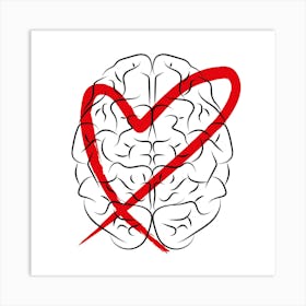 Heart Love Brain Mind Psychology Soul Illustration Drawing Feelings Couple Art Print