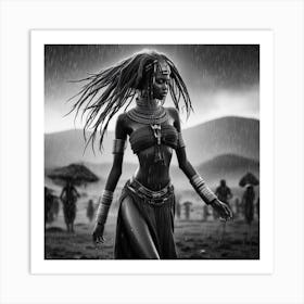 African Woman In The Rain 1 Art Print