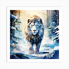 Lion In The Snow Art Print