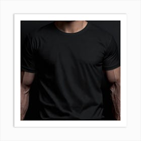 Man Wearing A Black T - Shirt Art Print