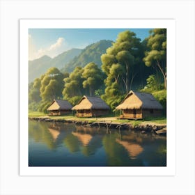 Huts By The River Art Print