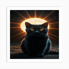 Black Cat In The Moonlight Art Print