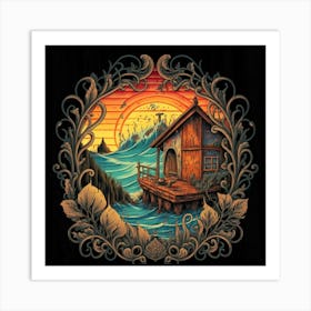 Small wooden hut inside a decorative picture frame 5 Art Print